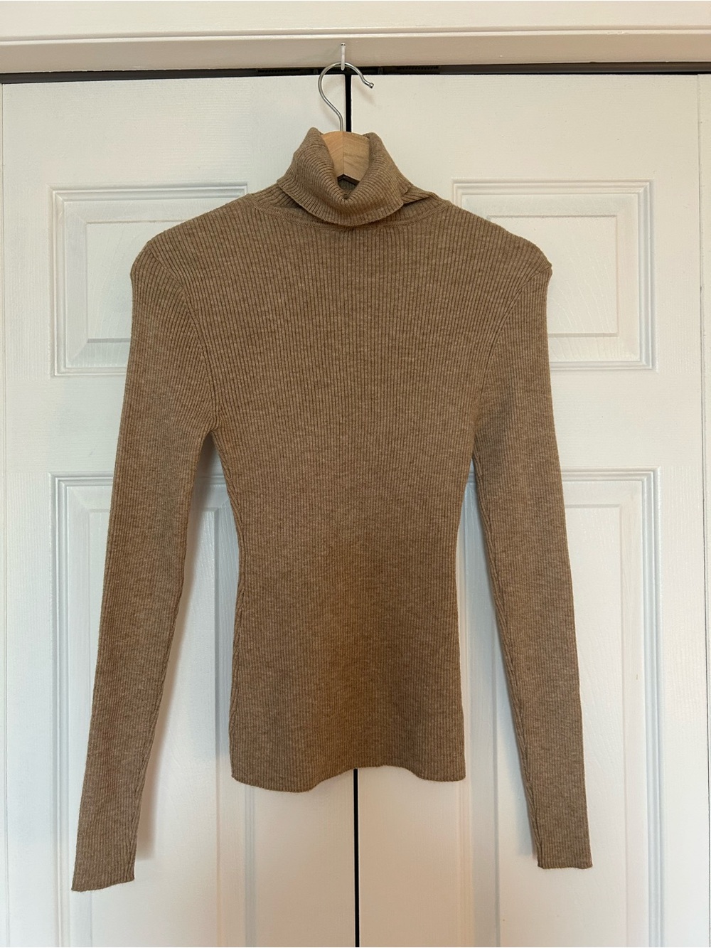 RETRO - Ribbed Slim Long Sleeve Turtleneck Sweater XS Beige